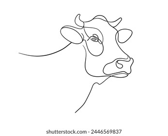 Dibujo de arte de línea continua de vaca aislado sobre fondo blanco. Dibujo de arte de línea de animales. Ilustración vectorial