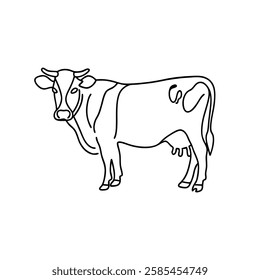 
Cow continuous line art flat vector illustration.