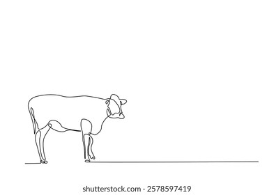 Cow in continuous one line drawing. Single line art draw of cow or bull. Editable vector.