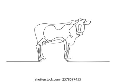 Cow in continuous one line drawing. Single line art draw of cow or bull. Editable vector.