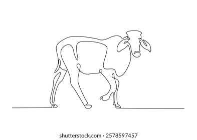 Cow in continuous one line drawing. Single line art draw of cow or bull. Editable vector.