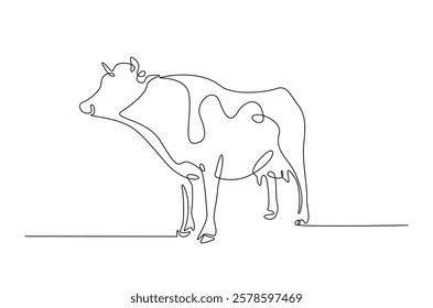 Cow in continuous one line drawing. Single line art draw of cow or bull. Editable vector.