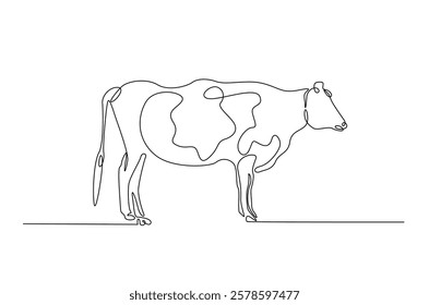 Cow in continuous one line drawing. Single line art draw of cow or bull. Editable vector.