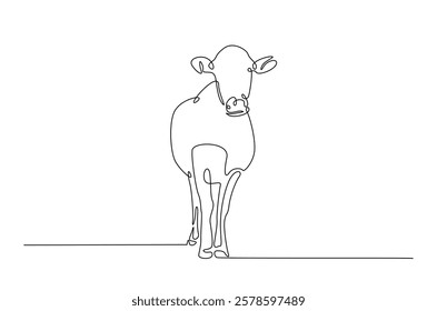 Cow in continuous one line drawing. Single line art draw of cow or bull. Editable vector.