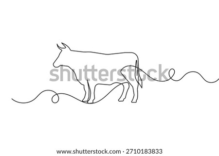 Cow continuous one line drawing minimalist style isolate outline vector illustration
