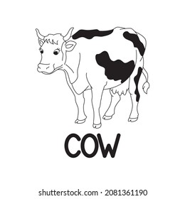Корова контур. Cow contour, vector drawing, isolated white background