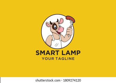 cow cooker doing barbeque vector design