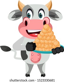 Cow with cookies, illustration, vector on white background.