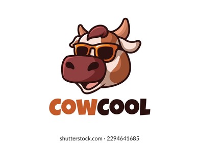 Cow Cool mascot logo cartoon design Template illustration vector