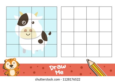 Cow Copy the picture.  Cartoon vector illustration. Coloring book. Educational game for children.