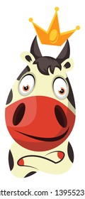 Cow with a crown on head, illustration, vector on white background.