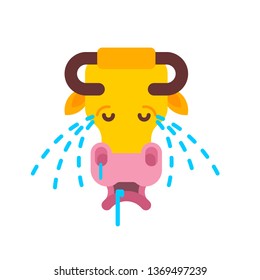 Cow crying head isolated. beefs weep tears. Cartoon style vector
