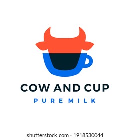 cow and cup milk overlay overlap transparent logo vector icon illustration