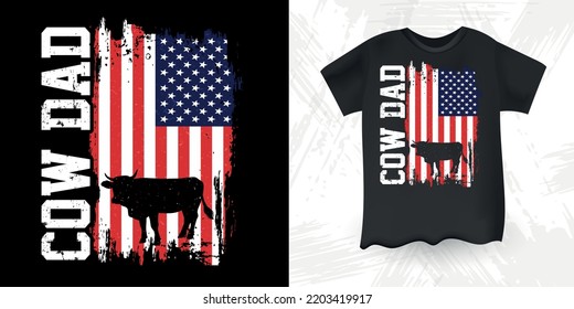 Cow Dad Funny Farm Farmer Cow Lover Vintage Father's Day Cow T-shirt Design