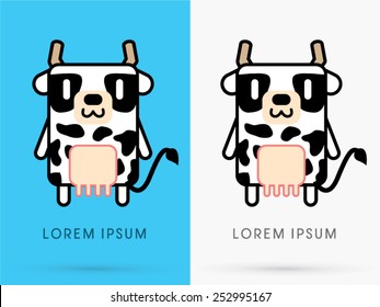Cow, dairy cattle,cute cartoon, mascot, toy, doll, in simple geometric shape, logo, symbol, icon, graphic, vector.