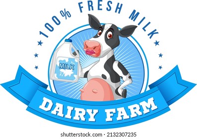 Cow Dairy Farm Label Illustration Stock Vector (Royalty Free ...