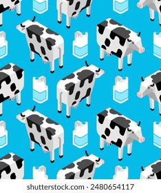 Cow and Dairy products pattern seamless. Milk and cheese background. ice cream ornament