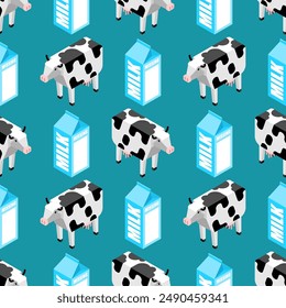 Cow and Dairy products pattern seamless. Milk and cheese background. ice cream ornament