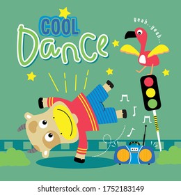 cow dance with friend funny animal cartoon, vector illustration