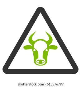 Cow Danger vector icon. Flat bicolor eco green and gray symbol. Pictogram is isolated on a white background. Designed for web and software interfaces.