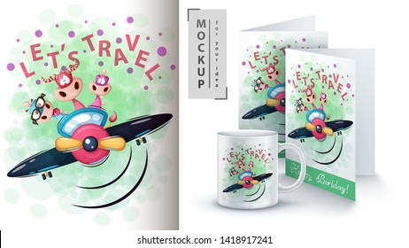 Cow, dino dinosaur travel - mockup for your idea. Vector eps 10