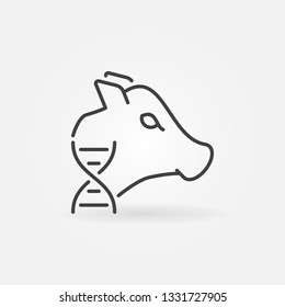 Cow with DNA vector concept icon or design element in thin line style