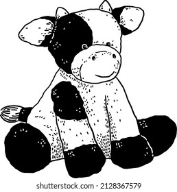 Cow doll Baby Animal Soft Toy Hand drawn line art Illustration