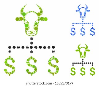 Cow dollar links composition of circle elements in different sizes and shades, based on cow dollar links icon. Vector circle elements are united into blue composition.