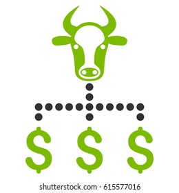Cow Dollar Links vector icon. Flat bicolor eco green and gray symbol. Pictogram is isolated on a white background. Designed for web and software interfaces.