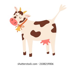 Cow. Domestic Farm Animal. Funny characters. Perfect for print, logo of the food and milk store. Vector cartoon illustration 