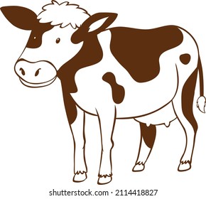 Cow in doodle simple style on white background illustration