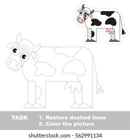 Cow. Dot to dot educational tracing game for kids.