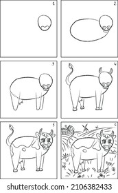 Cow drawing instruction and coloring book