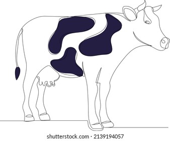 Cow Drawing In One Continuous Line, Isolated Vector