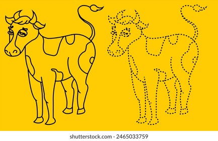 cow drawn by hand. Livestock. Cattle. Animal grazing. Vector illustration.
