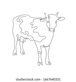 Cow drawn in one line. Farm animal. Vector graphics in a minimalistic style. Logo illustration.