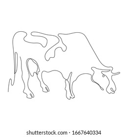 Cow drawn in one line. Farm animal. Vector graphics in a minimalistic style. Logo illustration.