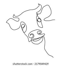 A cow drawn with a single line. Linear sketch of a cow. Cow one line.