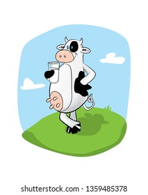 Cow Drinking Milk - Cartoon 