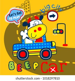 cow the driver funny cartoon,vector illustration
