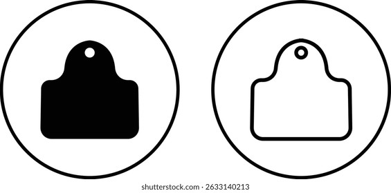 Cow ear tags icon set . Ear tag illustration sign vector collection isolated on transparent background. Identification labels for cattle, farm animals, livestock. Earmark mockups for livestock.