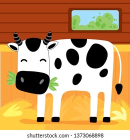 Cow Eat Grass on Farm Kid Graphic Illustration