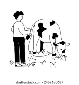 A cow eating grass, eid al adha celebration, vector illustration