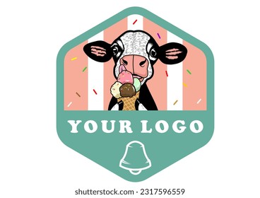  cow eating ice cream logo mascot vector