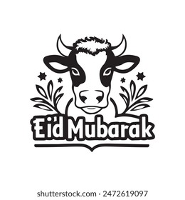 cow with Eid Mubarak vector silhouette design 