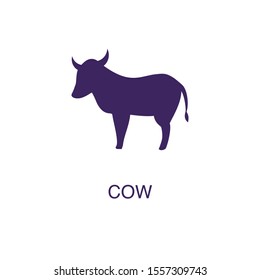 Cow element in flat simple style on white background. Cow icon, with text name concept template