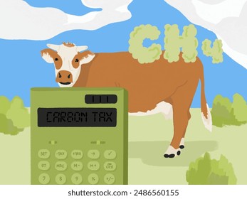 Cow Emitting Methane Gas and Carbon Tax Calculator