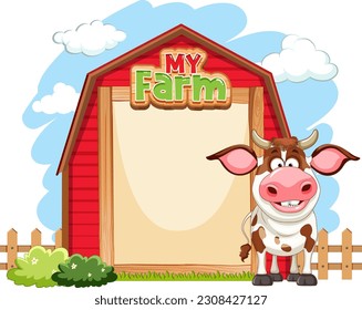 Cow with empty banner templae illustration