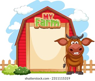 Cow with empty banner templae illustration