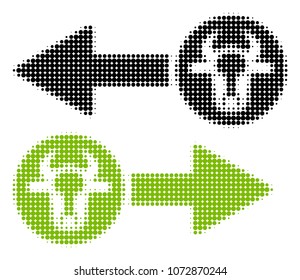 Cow Exchange Arrows halftone vector icon. Illustration style is dotted iconic Cow Exchange Arrows icon symbol on a white background. Halftone pattern is circle items.